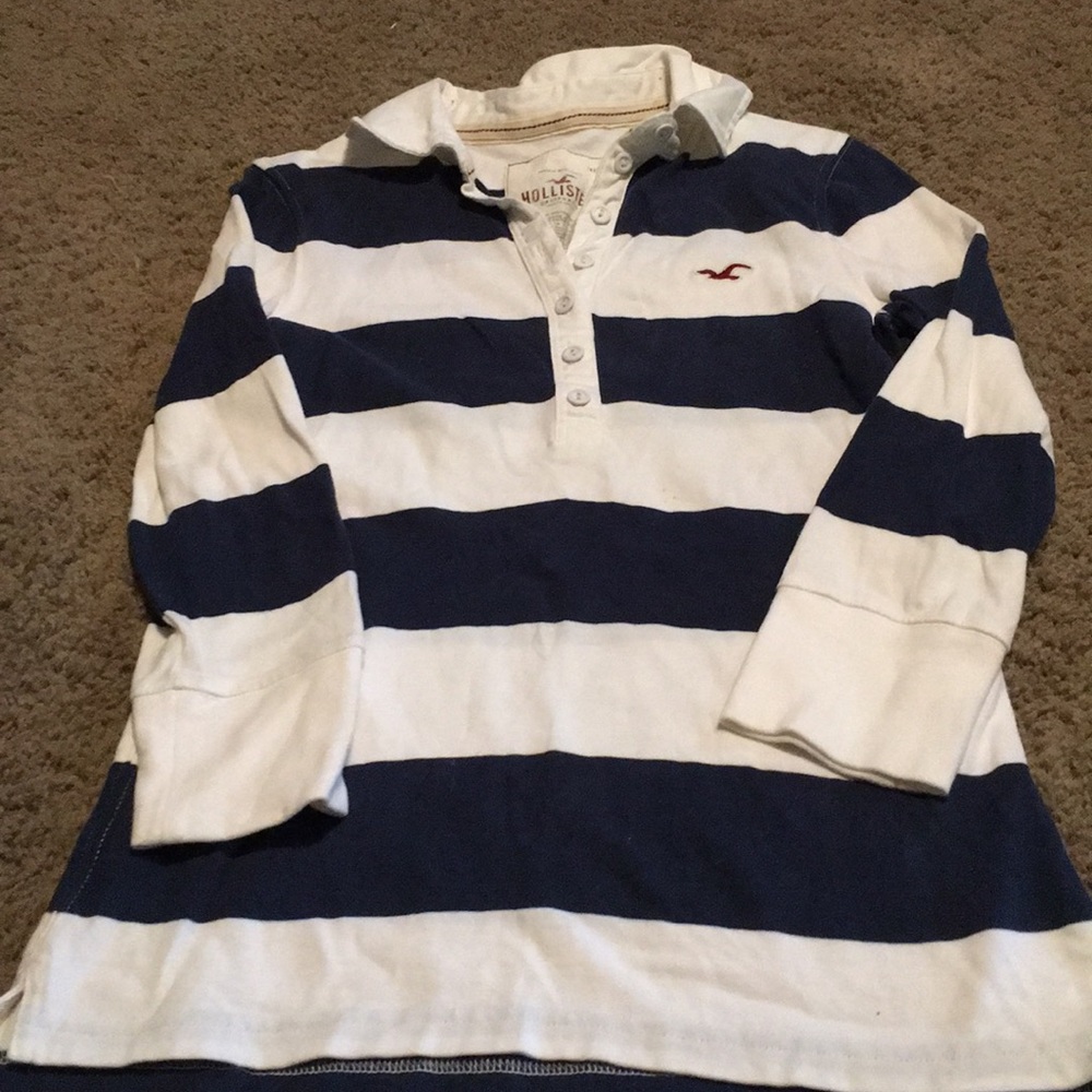 Hollister Navy & Off White striped long sleeve Sz Small